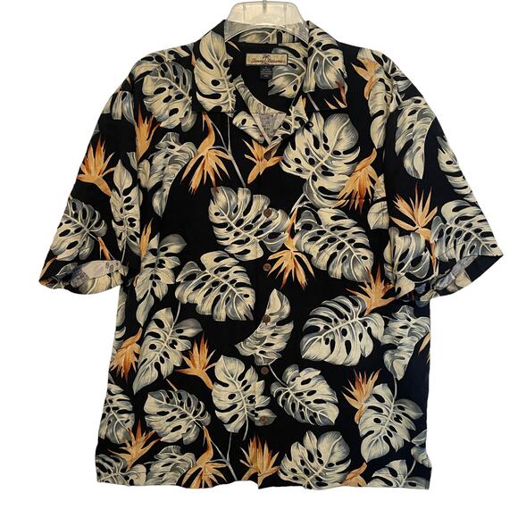 Tommy Bahama Hawaiian Silk Camp Shirt Men's Medium Black & Green Aloha Button - Picture 1 of 6